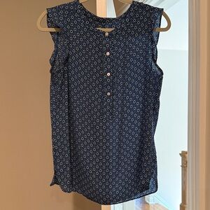 LOFT Navy Geometric Sleeveless Blouse